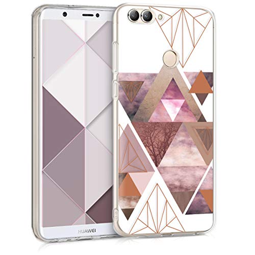 kwmobile Funda Compatible con Huawei Enjoy 7S / P Smart (2017) - Carcasa de TPU y triángulos en Rosa Claro/Oro Rosa/Blanco