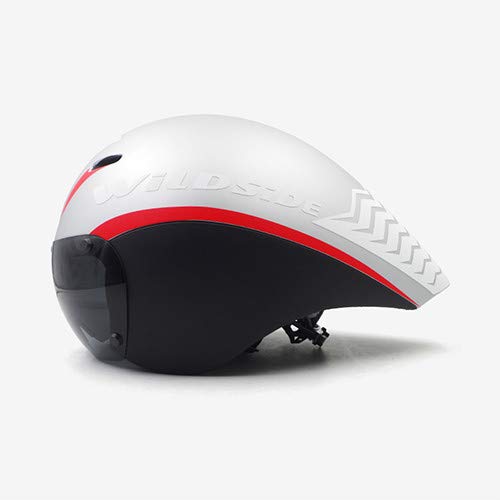 linfei Bicicleta De Carretera Casco De Bicicleta Gafas Lentes Policromáticas Triatlón Tri Aero Time Trial Casco De Ciclismo Transpirable 55-61Cm Plata