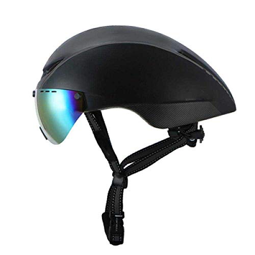 LIUDATOU Casco de Ciclismo neumático Gafas de triatlón Tri Aero Casco de Bicicleta con Lente Magnetic Race Road TT Casco de Bicicleta, Negro Gris