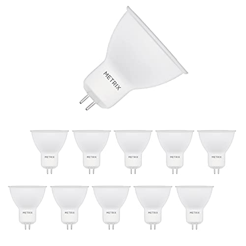 Metrix Bombilla LED GU5.3, 5 W 220-240 VAC, 400 lúmenes, 3000 K, luz blanca cálida, bajo consumo, equivalente a bombillas halógenas de 50 W, ángulo de haz de 38 grados, 10 unidades