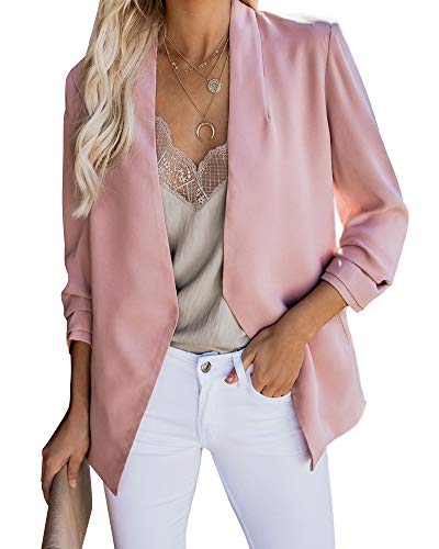 Minetom Mujer Manga Larga Blazer Elegante Oficina Negocios Parte OL Traje De Chaqueta Slim Fit Abrigo Cardigan Outwear Top Talla Grande Rosa ES 46