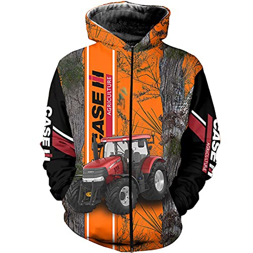 MJDSVWCS Sweat à Capuche décontracté à la Mode Case IH Tracteur Camouflage 3D Hommes et Femmes Sweat à Capuche à glissière Plein imprimé Zip Hoodie 5XL