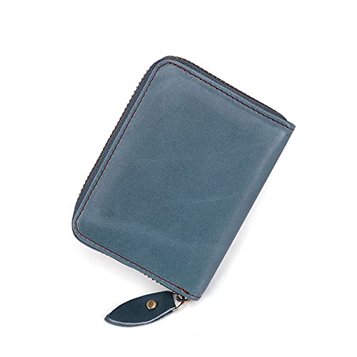 Mujer Cuero Auténtico Cartera Tarjetero,Bloqueo RFID 9 Ranuras Multicolore Cremallera Cartera,Hombre 2 Compartimentos Para Billetes,Seguridad Minimalista Clip Para Billetes-Azul claro 8x2.5x10.6cm(3x1