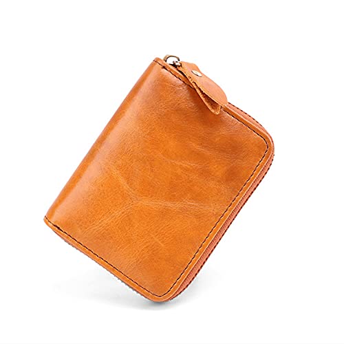 Mujer Cuero Auténtico Cartera Tarjetero,Bloqueo RFID 9 Ranuras Multicolore Cremallera Cartera,Hombre 2 Compartimentos Para Billetes,Seguridad Minimalista Clip Para Billetes-Marrón 8x2.5x10.6cm(3x1x4in