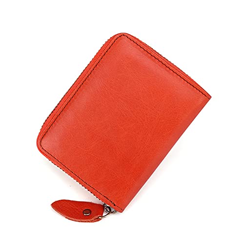 Mujer Cuero Auténtico Cartera Tarjetero,Bloqueo RFID 9 Ranuras Multicolore Cremallera Cartera,Hombre 2 Compartimentos Para Billetes,Seguridad Minimalista Clip Para Billetes-Naranja 8x2.5x10.6cm(3x1x4i