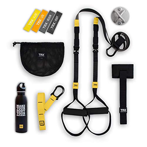 Paquete TRX GO: Incluye entrenamiento en suspensión GO, entrenamiento Xmount, juego de entrenamiento de 4 mini bandas y botella de agua de acero inoxidable de entrenamiento TRX