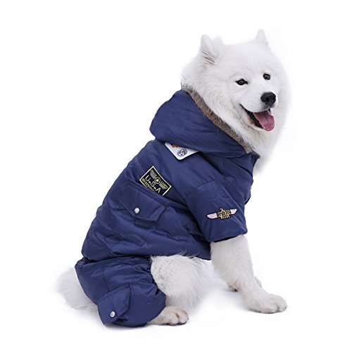 PAWZ Road Invierno Calentar Abrigo de Perro A Prueba de Viento Chaqueta USA Fuerza Aerea Sudadera con Capucha para Mascotas Ropa Perrito 4 piernas Traje de Esquiar Vestir Disfraz Azul M