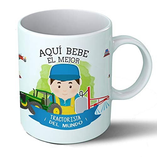 Planetacase Taza Desayuno Aquí Bebe el Mejor tractorista del Mundo Regalo Original Agricultores Ceramica 330 mL