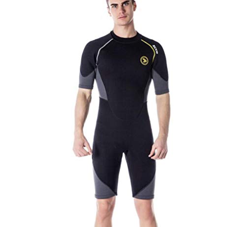 QJKai Traje de los Hombres de Shorty de Neopreno de 1,5 mm Mono del Surfing en una Pieza de Pesca submarina de Buceo con escafandra Triatlón Trajes (Color : Black, Size : L)