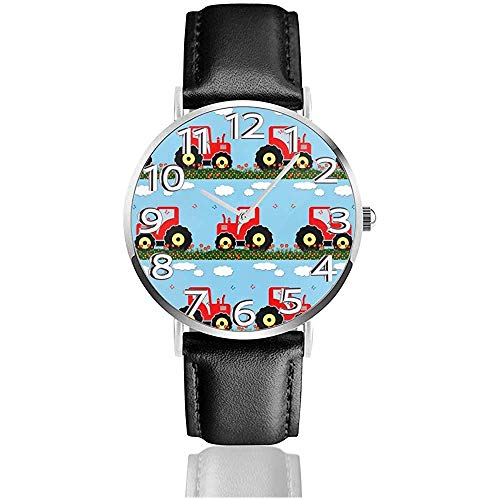 Reloj de Pulsera Toy Tractor Pattern Classic Casual Quartz Black Leather Strap Watch