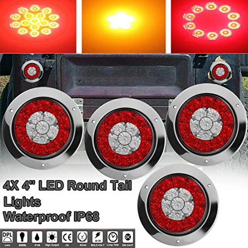 Riloer Luz LED Redonda de Luz de Freno, 4x4"LED Ámbar Rojo Luces Traseras Redondas Indicador de Luz de Señal de Freno se Adapta a un Camión de Automóvil