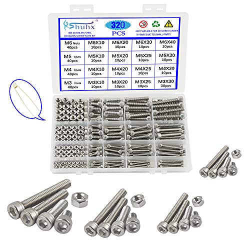 Rshuhx M3 M4 M5 M6 Tornillos de Cabeza Hexagonal Acero Inoxidable 304 Tornillos y Tuercas Tornillos de Cabeza Cilíndrica Kit de Surtido de Sujetadores de Máquina