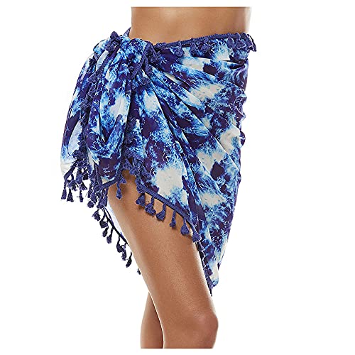 Sarong de Playa de Estampado con Borlas para Mujer,Pareo de Playa,Falda Corta Semi-Transparente,Ropa de Baño,Traje de Baño,Bañadores Ideal para Vacaciones de Verano,Buceo,Natación