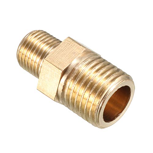 sourcing map Conector Boquilla Roscada adaptador hexagonal reductor de latón para tuberías de 1/4 PT macho X 1/8 PT macho