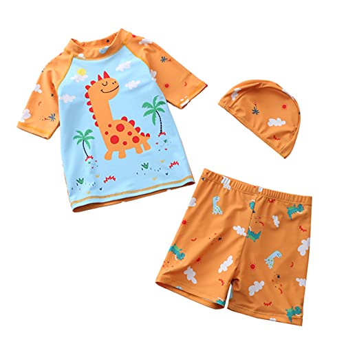 Traje de Baño para Niños Dos Piezas Niño Bañador Pantalones de Natación con Gorra 50+ UPF UV Solar Protección Bebé Ropa de Playa Manga Corta Trajes de Neoprenos, 2-3 Años