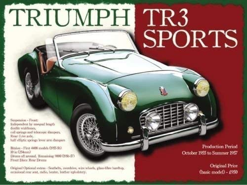 Triumph TR3 Clásico Británico Coche Deportivo Retro Vintage. para Casa, Hogar, Garaje, Habitación del Hombre, Gasolina Cabeza o Pub Metal/Cartel de Acero para Pared - 15 x 20 cm