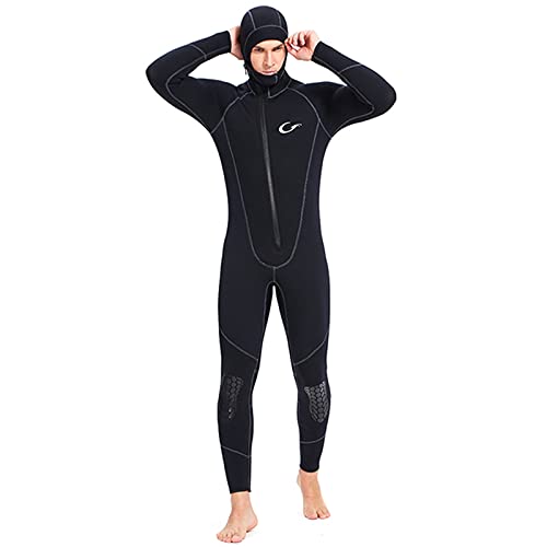 TSMALL Traje de neopreno semiseco con cremallera frontal de neopreno de 3 mm, traje de buceo profesional para pesca submarina y surf con capucha,Negro,XXL