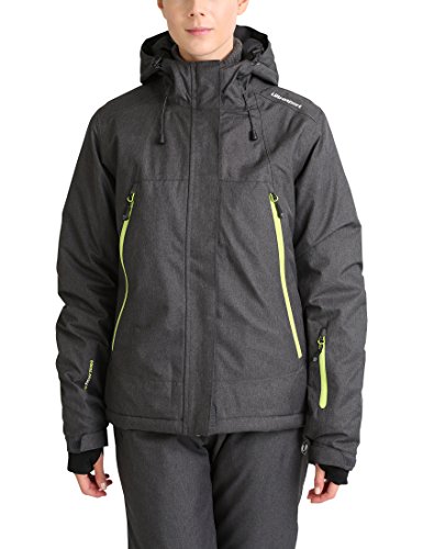 Ultrasport Chaqueta de Esquí para Mujer Mel - Chaqueta Deportiva para Mujer Impermeable y Transpirable con Tela Ultraflow 10.000, Gris Oscuro/Verde, M