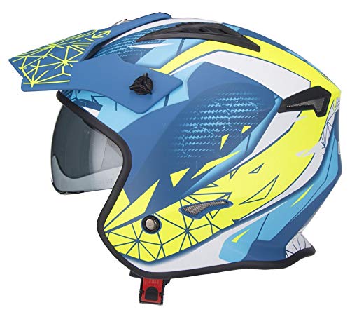 Unik - Casco Jet TRIAL abierto CT-07 ARTIC Azul/Blanco/Amarillo Mate, con Pantalla Solar (L 59-60 cms)