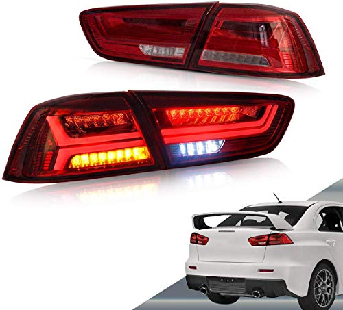 VLAND Luces traseras LED para Lancer EVO X 2008-2018 Lámpara trasera con indicador secuencial (lente roja)