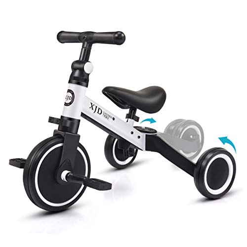 XJD 3 EN 1 Triciclo para Niños Bicicleta para bebé 1-3 años con Pedales Desmontables Asiento Elevador para Ajustar Alturas Regalo de cumpleaños(Blanco)