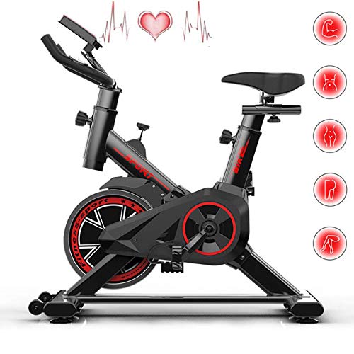 YLJYJ Bicicletas estáticas, Bicicletas de Estudio para Interiores - Entrenamiento aeróbico, Manillar y Asiento Ajustables, con Monitor de frecuencia cardíaca, Volante Grande - Negro