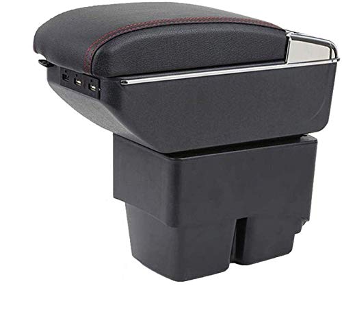 ZDNB Consola del Brazo Central De La Caja del Apoyabrazos del Coche para Ford para Fiesta Red Thread Doble Capa Apoyabrazos del Coche Apoyabrazos Central Conseole con Puertos USB Función De Carga