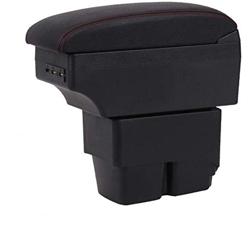 ZDNB Consola del Brazo Central De La Caja del Reposabrazos del Coche para Ford Fiesta Heel The Red Thread Consola Central del Reposabrazos del Coche De Doble Capa con Puertos USB Reposabrazos De