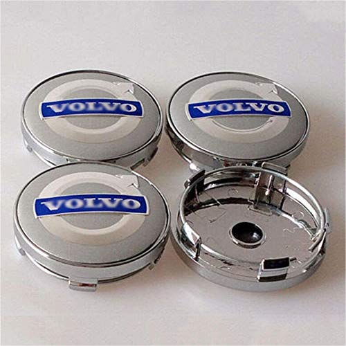 4 Uds 60mm Tapas de Cubo de Centro de Rueda de Coche de Metal Tapas de Centro de Rueda Insignia Insignia para V-olvo S40S60L S80L XC60 XC90,Silver Blue