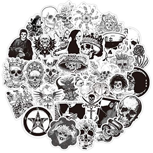 50 piezas Pegatinas de Vinilo Negro Blanco, Ouceanwin Grafiti Pegatina Calavera Decorativas VSCO Pegatinas Impermeables para Coche, Motocicleta, Bicicleta, Monopatín, Snowboard, Equipaje