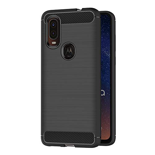 AICEK Funda Compatible Moto One Vision, Negro Silicona Fundas para Moto One Vision Carcasa Motorola Moto One Vision Fibra de Carbono Funda Case (6,3 Pulgadas)