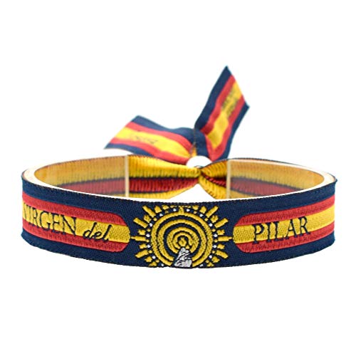 BDM Pulsera de Hilo Virgen del Pilar, Bandera de España, para Mujer y Hombre. Unidades 1