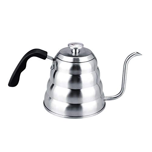 Bewinner Cafetera de Goteo, Caldera de Café de Capacidad 1L / 1.2L Acero Inoxidable 304 Vierta sobre Café Tetera de Cuello de Cisne Tetera con Termómetro para el Hogar(1.2L)