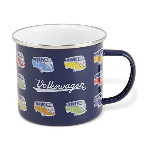 Brisa VW Collection - Volkswagen Furgoneta Hippie Bus T1 Van Taza de Café metálica Esmaltada en Caja de Regalo, Copa de Té, Decoración de la Mesa/Outdoor/Camping/Souvenir (Desfile/Azul)