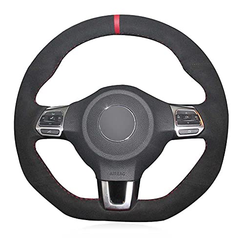 BUQDA Cubierta de Volante de Gamuza Hecha a Mano para Coche, para Volkswagen Golf 6 GTI MK6 VW Polo GTI Scirocco R Passat CC R-Line 2009-2016