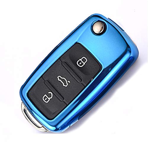 Car Key Fob Cover Holder Key Shell con Llavero TPU Key Case Shell se Adapta para Volkswagen Jetta Passat Golf Beetle Rabbit GTI CC EOS Rosa   Azul