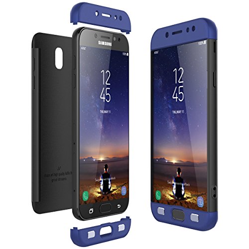 CE-Link Funda Samsung Galaxy J7 2017, Carcasa Fundas para Samsung Galaxy J7 2017, 3 en 1 Desmontable Ultra-Delgado Anti-Arañazos Case Protectora - Azul + Negro