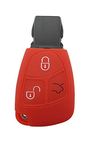 CK+ - Carcasa para llave de coche Mercedes, con 3 botones, sin llave, de silicona, para categoría A-B-C-E-G-V-S-R, AMG, CLA, CLS rojo