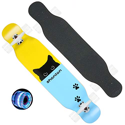 CNSTZX LED Cruiser Skate Longboard Completo Skateboard Vintage de Madera de Arce, Tabla de Patinaje Retro de Madera de Arce para Niños/Adolescentes, Adultos y Principiantes Unisex, Rodamientos ABEC-7