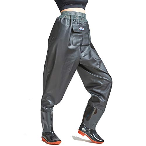 CXYY Pantalones De Pesca, Vadeadores De Pesca De PVC Ligeros Y Transpirables, Cintura Alta Con Botas Vadeadores Impermeables Para Hombres Y Mujeres,Negro,EU45