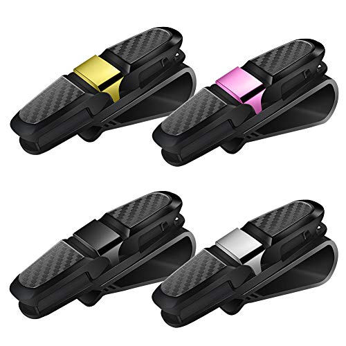 CYSJ Clip para Visera Solar, 4 Paquetes de Gafas de Sol para el Coche Visera Solar, Soporte para Gafas de Sol de Coche, Gafas de Sol con Clip de Tarjeta de Boleto(Cuatro Colores)