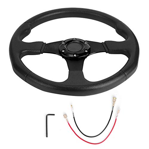 EVGATSAUTO Volante Deportivo de Coche de Carreras de 350 mm/14 Pulgadas, Plato Profundo, 6 Pernos, dirección de Carreras modificada Universal(Negro)