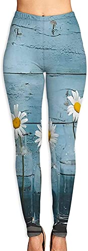 Flor Azul Tablero de Madera Leggings Estampados en 3D para Mujer Yoga Suave Control de Barriga Entrenamiento Correr Biker Mallas elásticas Leggings con Estampado Suave-S