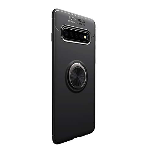 Funda para Samsun Galaxy S10 Plus Teléfono Móvil Silicona Bumper Case Funda con Anillo Giratorio de 360 Grados Rotaria Ring Holder Protectora Caso (Negro, Samsung Galaxy S10 Plus)