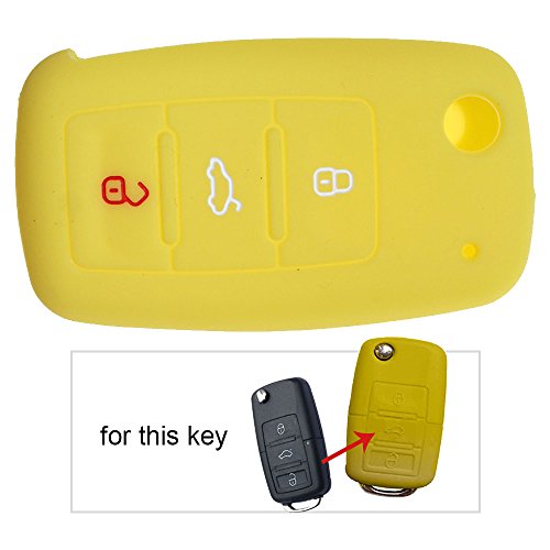 Funda protectora para llave de coche Muchkey Silicone Car Case Funda protectora apta para llave remota de 3 botones con cubierta protectora de silicona amarilla