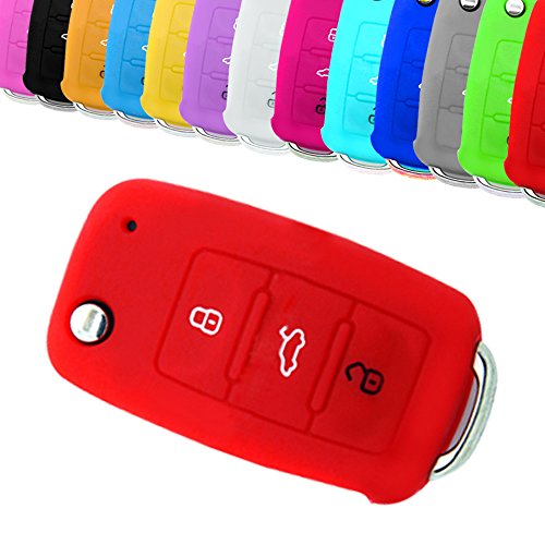 Funda protectora para llave de coche Muchkey Silicone Car Case Funda protectora En forma de llave remota de 3 botones con cubierta protectora de silicona roja