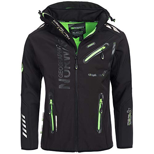 Geographical Norway ROYAUTE MEN - Chaqueta Softshell Impermeable Hombre - Capucha Transpirable Exterior - Chaqueta Cortavientos Invierno - Ideal Para Actividades Al Aire Libre (Negro XXL)