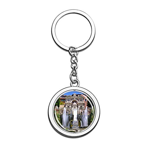 Hqiyaols Keychain Italia Villa d'Este Tivoli Cristal Girar Acero Inoxidable Llavero Viajes Ciudad Recuerdo Llavero