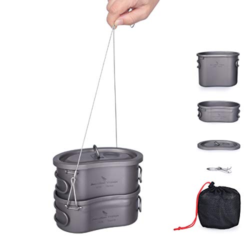 iBasingo 300ml + 600ml Set De Ollas De Camping De Titanio TazóN Ultraligero Cantina PortáTil Utensilios De Cocina De Picnic Kit De Cocina De Cocina para Senderismo Al Aire Libre Ti15123I