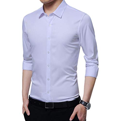 Irypulse Camisa de Hombres Corte Cuello Camisa de Planchado sin Arrugas Manga Larga clásico Slim Fit Seda de algodón Elástica Casual Formal Negocio para Hombre,Blanco-2XL